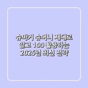 슈마커 슈머니, 제대로 알고 100% 활용하는 2025년 최신 전략
