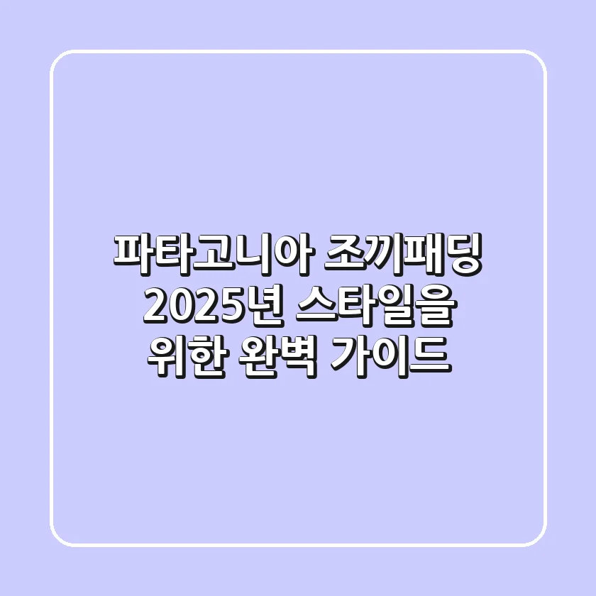 파타고니아 조끼패딩, 2025년 스타일을 위한 완벽 가이드