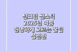 선크림 썬스틱, 2025년 여름 현명하게 고르는 꿀팁 (실전편)